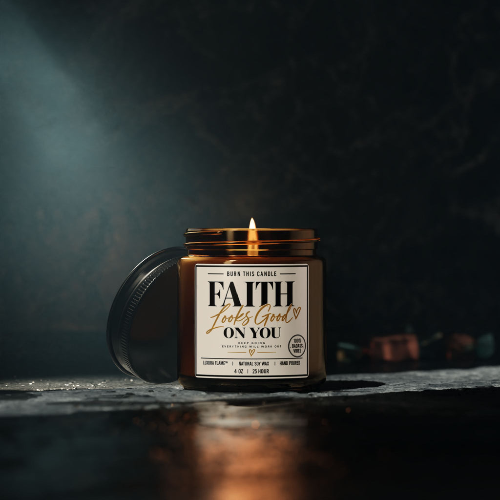 Faith Looks Good On You Amber Jar Candle — Scented Soy (Multi-Size)