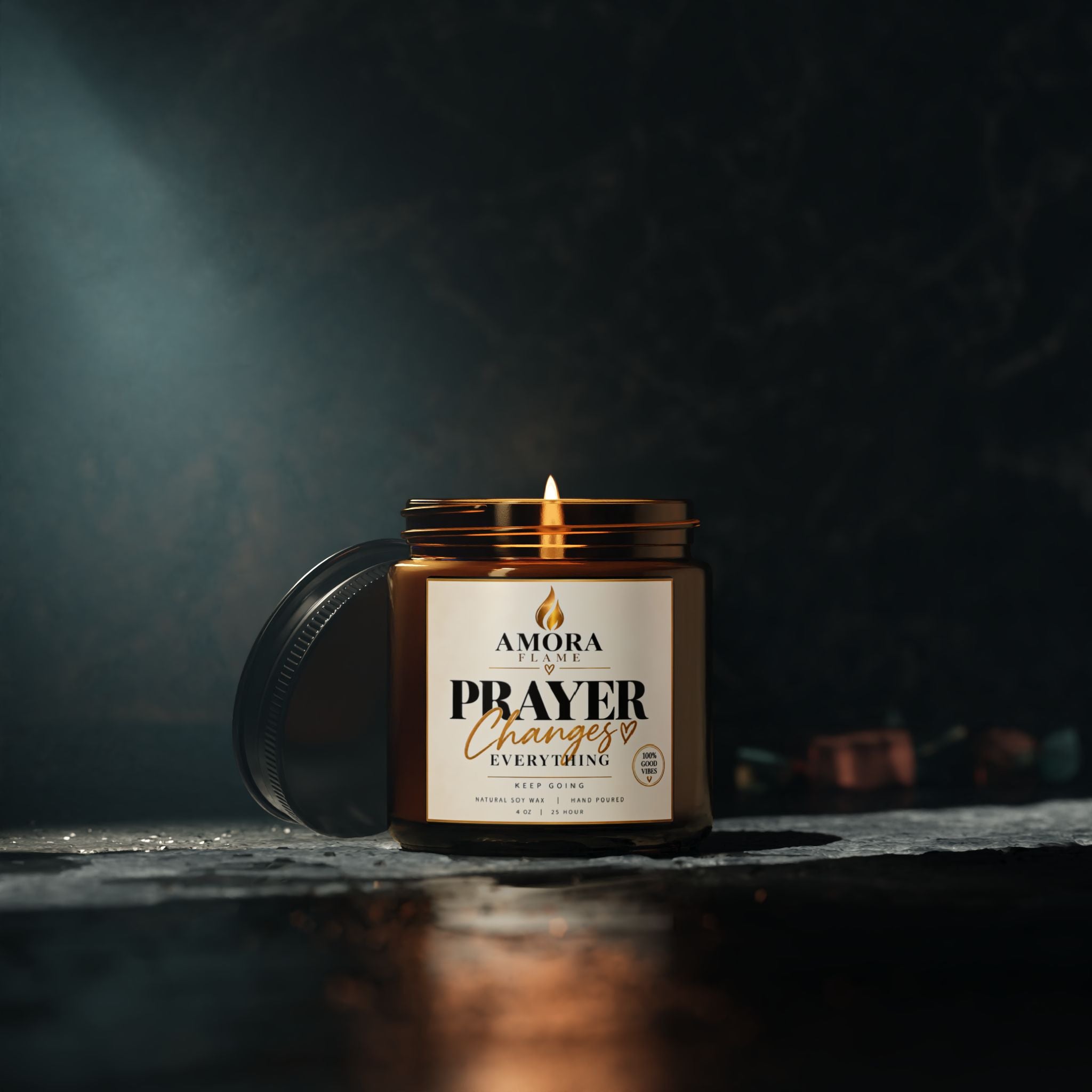 Prayer Changes Everything Scented Soy Candle — Amber Jar (Multi-Size)