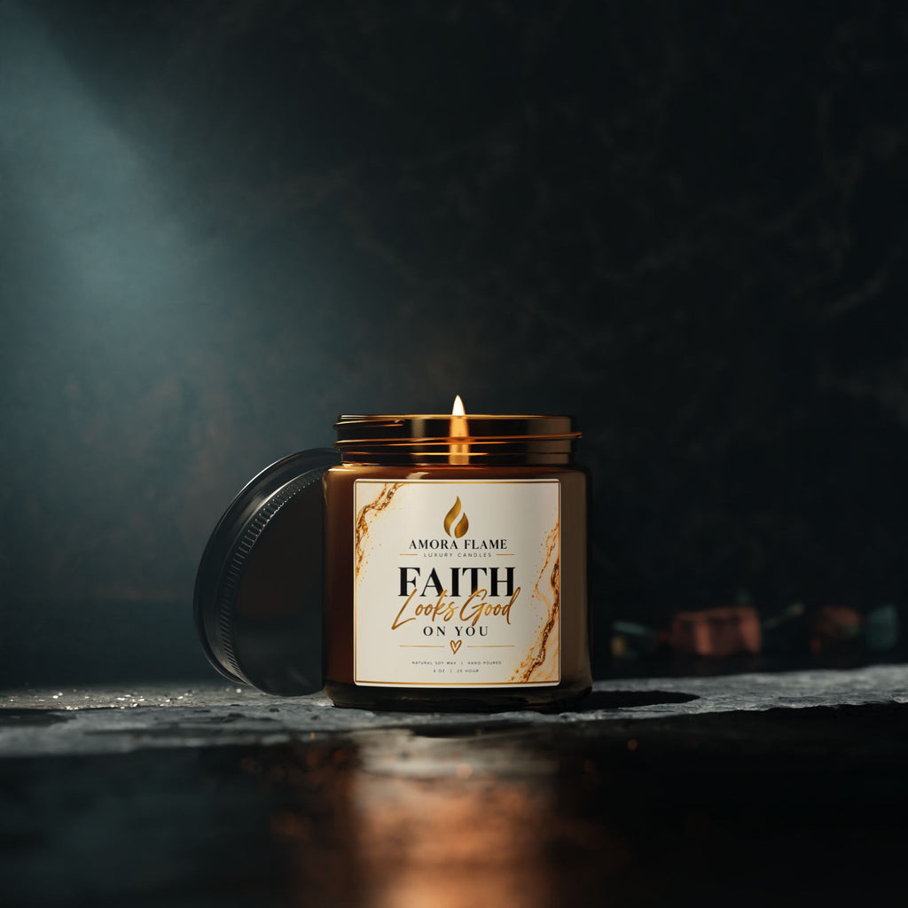 Faith Looks Good On You Soy Candle — Scented Amber Jar (Multiple Sizes)