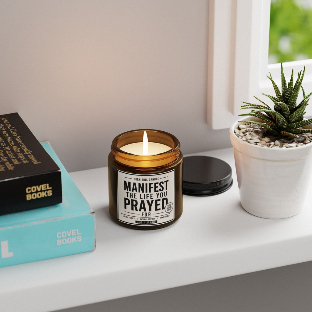 Manifest Prayer Soy Candle — Amber Jar Scented Candle (Multi-Size)